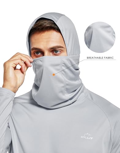 Willit Men's UPF 50+ Sun Protection Hoodie with Built-in Mesh Mask, Long Sleeve Cooling Fishing Shirt - color: Gray, size: 3X-Large