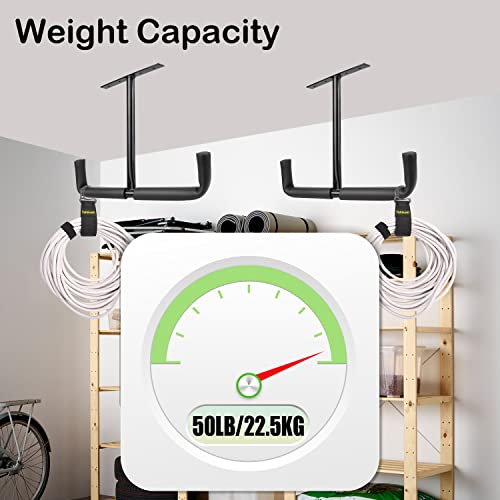 2 Set Overhead Garage Storage Rack, Heavy Duty Overhead Storage Double Hook, Ceiling Mount Hanger Safe Racks Hooks, Hanging for Lumber Ladder Storage & Other Bulky Items (Pack of 2 - Black) - size: Width 16.5in/42cm 2 pack