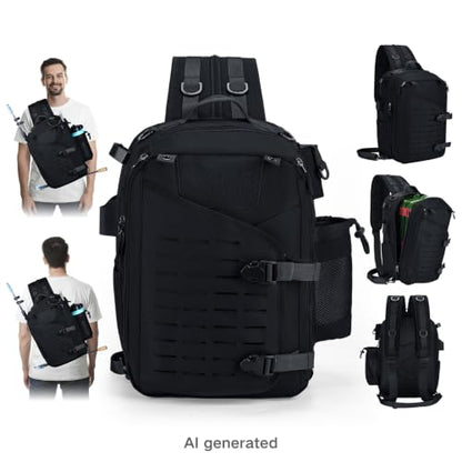 Goture Black Tackle Bag with Trays, Fishing Backpack for Men Professional Fishing Gear Organizer with MOLLE System, Rod Holder - color: Black, style: 900d Water-resistant Oxford Backpack + (3)3600 Trays