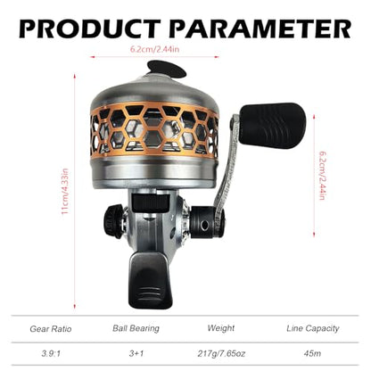 Spincast Fishing Reel, All-Metal Gears, Easy to Use Push Button Casting Design, Changeable Right/Left-Hand Retrieve - color: Silver