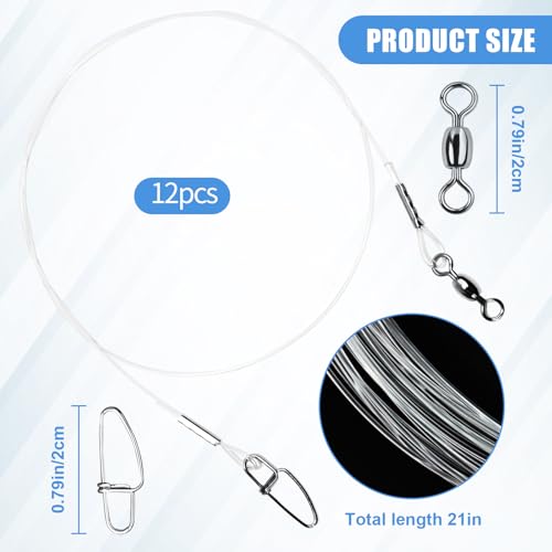 Fishing Fluorocarbon Leader with Swivel and Snaps ，Fluorocarbon Leader Connects Lures, Bait, or Connects Hooks for Saltwater & Freshwater Fishing, 12/24 Pcs