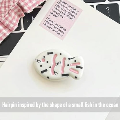 6 Pcs Snap Hair Clips Glossy White Resin Small Fish Hairpin Cute Black Polka Dot Bow Pattern Metal Barrettes Headwear for Women Hair Styling Accessories Gifts - color: Style 16