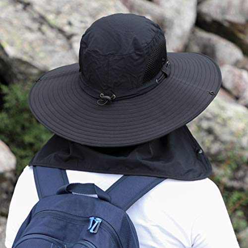 Sun Hat Unisex Face Coverage Shield Neck Flap Cap Garden Lawn Work Sports Hiking Fishing Hats - color: Black