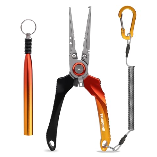 TRUSCEND Lockable Fishing Pliers with High Tungsten Carbide Cutter, Innovative Ergonomic Handy Handle, Saltwater Corrosion Resistant Teflon Coated Fishing Tool, Super Light Multi-Function Fishing Gear - color: B1-gold