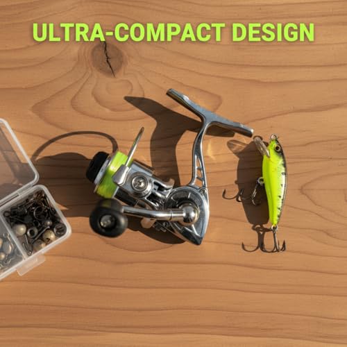 ‌Mini 100 Metal Spinning Reel – Compact 4.3:1 Gear Ratio Fishing Reel for Ultralight Rods, Freshwater Panfish & Trout, Reversible Handle Design (3.1 x 2.7 in)‌
