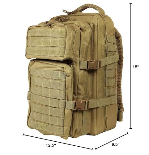 OSAGE RIVER MOLLE Fishing Backpack with Rod Holder - 600D Large Tackle Bag for Trays and Fishing Accessories - Tactical Backpack for Camping, Traveling, Hunting - Khaki - color: Khaki
