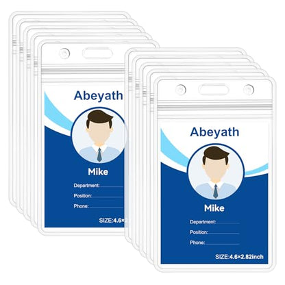 ABEYATH 20 Pack Extra Thick ID Card Name Badge Holder Heavy Duty Waterproof Clear Plastic PVC Vertical Sleeve Pocket Resealable - style: 20 pack