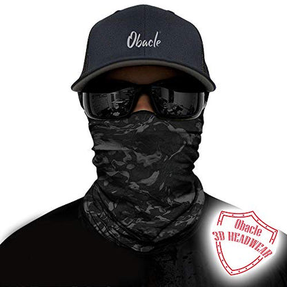 Obacle Seamless Face Mask Rave Bandana Men Women for Dust Sun Wind Protection - color: Pure Black Gray