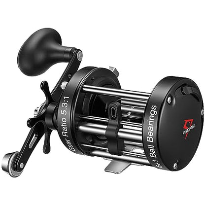 Piscifun Chaos XS Baitcasting Fishing Reel, Reinforced Metal Body Round Baitcaster Reel, Smooth Powerful Saltwater Inshore Surf Trolling Reel, Conventional Reel for Catfish, Musky, Bass, Pike - color: Black, style: 60 Right Hand Retrieve