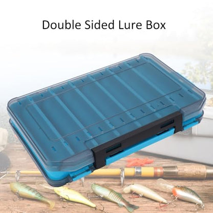 ‌Double-Sided Fishing Lure Box – 14-Slot Water proof Bait Organizer with Handle & Ventilation for Freshwater/Saltwater Fishing(Blue)