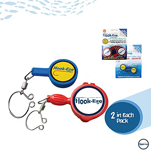 HOOK-EZE Knot Tying Tool Cover Hooks on 4 Fishing Poles - Line Cutter - 2 Sizes Saltwater Freshwater Bass Kayak Ice Fishing