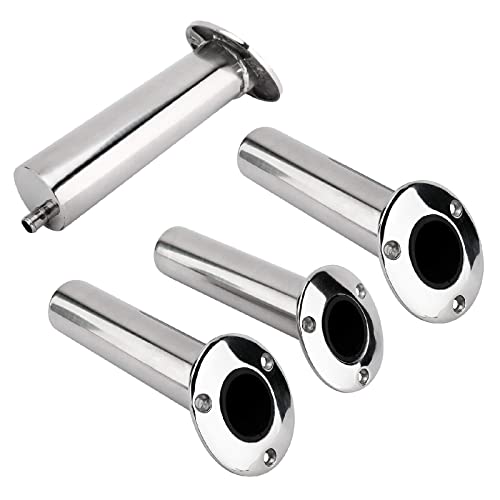 YaeMarine 4-Pack Heavy Duty Stainless Steel 316 Deluxe Rod Holders with Drain, Flush Mount Fishing Rod Pole Holders, 30 Degree /15 Degree/90 Degree - style: 30 Degree