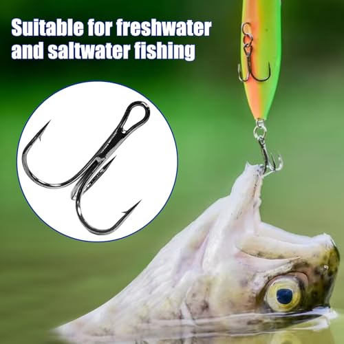 Eupheng Treble Hooks for Saltwater Freshwater High Carbon Steel Hooks Strong Sharp Round Bend Triple Hook for Catfish Trout Hard Baits Lures Fishing Size 1/0 to 12 - size: #8_25pcs