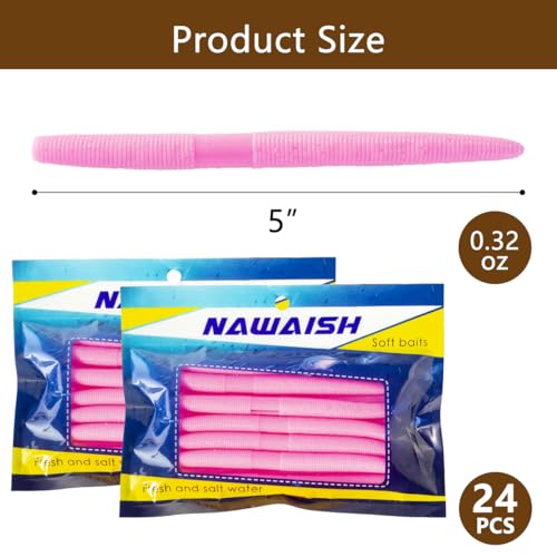 Senko Bait Soft Plastic Lures 5" Senkos 24 Pcs/100pcs for Wacky Rig Freshwater Fishing Green Pumpkin senko with Black Flake Pink Watermelon Double Color - style: Bubblegum Pink