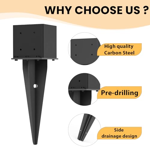 1 Pcs 22-inch 6"x 6" Fence Post Anchor Ground Spike(Internal 5.6"x5.6") | Metal Post Stake Ground With Black Powder-Coated|Fence Stakes Post Base For Deck|Fence|Porch|Railing|Mailbox - size: 1, style: 6"x 6"