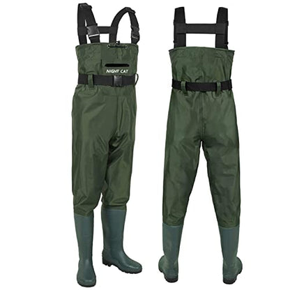 Night Cat Fishing Waders for Men Women Waterproof Hunting Chest Wader with Bootfoot Belt Breathable Lightweight Size 6 to 14 - color: Green, size: US Men 6 / Women 7