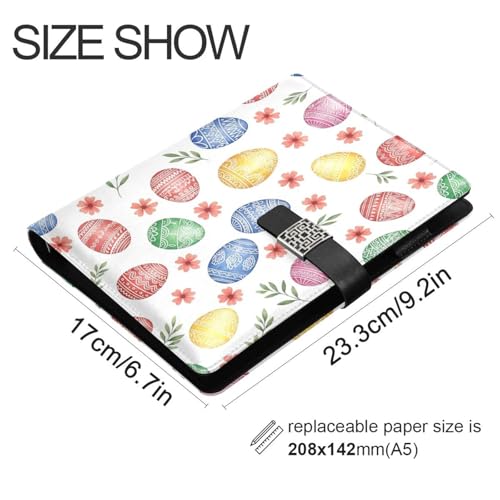 Easter Eggs Flowers Leaves A5 PU Leather Refillable Binder,Business Notebook Travel Planner with Expandable Pockets,6-Ring,Pen Storage & Easy-Clean Surface for Daily Use - color: Easter Eggs Flowers Leaves