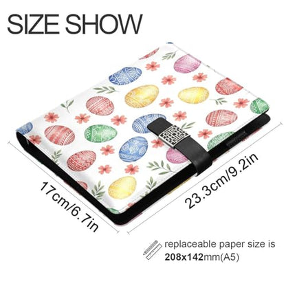 Easter Eggs Flowers Leaves A5 PU Leather Refillable Binder,Business Notebook Travel Planner with Expandable Pockets,6-Ring,Pen Storage & Easy-Clean Surface for Daily Use - color: Easter Eggs Flowers Leaves