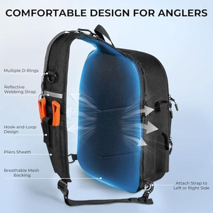 KastKing Karryall Sling Tackle Bag–Fishing Sling Pack,Fishing Backpack With Rod Holder,MOLLE System,Soft Bait & Gear Storage - color: A: Black