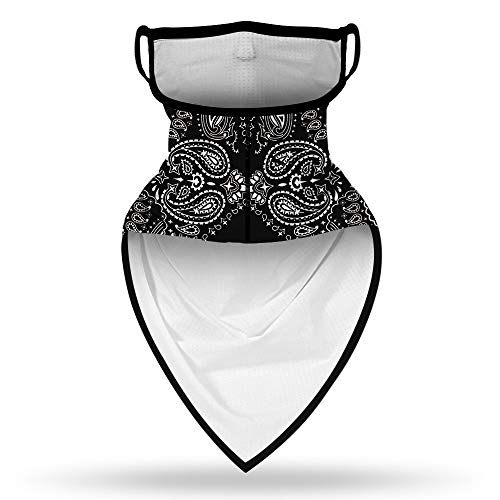 YAYOUREL Neck Gaiter Face Mask Bandanas for Men Women UV Face Scarf Cover Ear Loop Hole Facemask for Fishing Running Cycling - color: Black White White