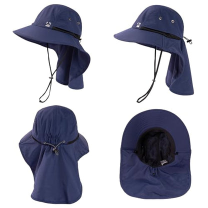 Oversized XL XXL Mens Sun Hat Big Head Neck Flap Shade Waterproof UPF50+ Wide Brim Hat Fishing Safari Hiking - color: Navy, size: Large-X-Large