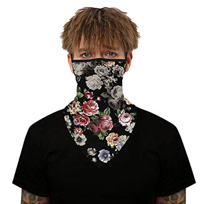 YAYOUREL Neck Gaiter Face Mask Bandanas for Men Women UV Face Scarf Cover Ear Loop Hole Facemask for Fishing Running Cycling - color: Gray Black Pink Green