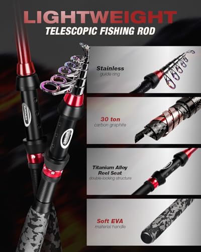 Ghosthorn Fishing Rod and Reel Combo Collapsible Fishing Pole Telescopic Fishing Rod Combo Travel Portable Fishing Set Carbon Fiber with Carrier Bag for Saltwater Freshwater - size: 2.1m/7ft, style: Fishing Rod and Reel（no Line & Lure）