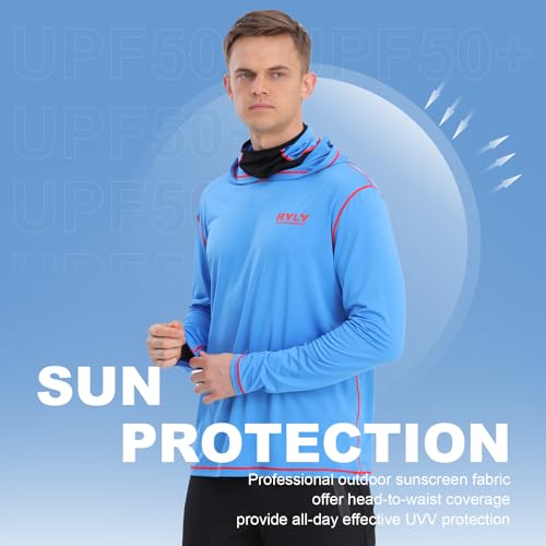 Fishing Shirts for Men,Long Sleeve Rash Guard Shirts Sun Protection Hoodie Athletic Running Hiking Shirt 1/2 Packs - color: Blue/Lake Green, size: Medium