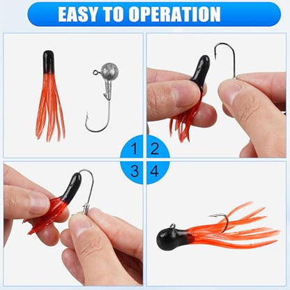 Grub Fishing Lures Jig Heads Hooks Kit, Crappie Lures Tube Baits Soft Worms Grub Tail Crappie Jigs for Bass Trout Bluegill Panfish Fishing 17-140pcs - color: 110pcs/kit