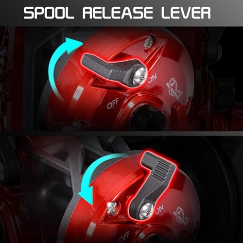 Sougayilang Conventional Reel and Fishing Rod Combo – Medium Heavy Fiberglass Rod, Heavy Duty Catfish Trolling Reel Combo for Catfish Salmon and Steelhead 6/7ft - color: Red-7FT-3000