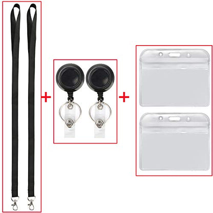 2Pack Black Lanyards with Horizontal ID Badge Holder and Retractable Reel | Lightweight with Clip,for Office,Keys etc - color: 2 Pack-black With Badge Reel and Badge Holder