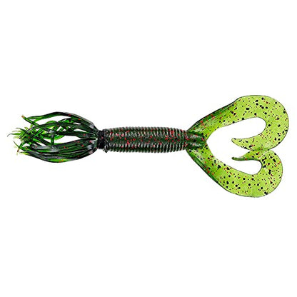 Yamamoto 5" Double Tail Hula Grub - Realistic Easy-to-Use Soft Plastic Fishing Lure Bait with Free-Flowing Skirt - 10 Pack - size: 5 inch, style: Watermelon With Large Black and Small Red Flake