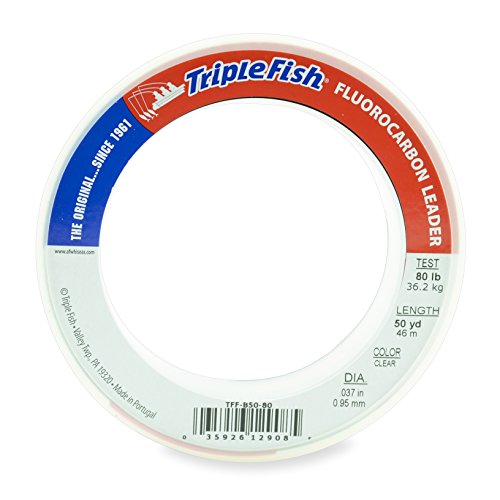 Triple Fish 100% Fluorocarbon Fishing Leader - Clear Invisible Strong and Heavy Duty Highly Abrasion Resistant, Fast Sinking Freshwater & Saltwater - style: 80 Lb, 50 Yd Bracelet