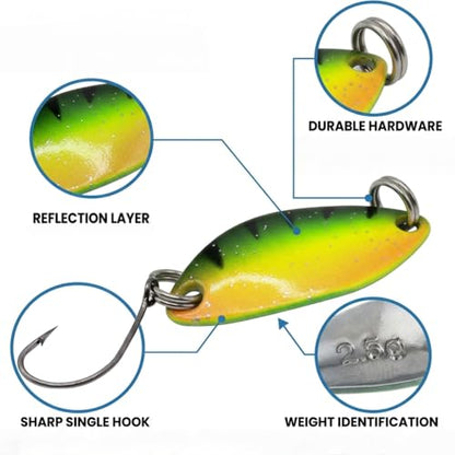 10pcs Fishing Lures with Single Hook 1.2 inch Multicolor Trout Spoon Fishing Spoons Set with Storage Box for Trout, Salmon, Bass Fishing - color: 1/5oz x 10 pcs