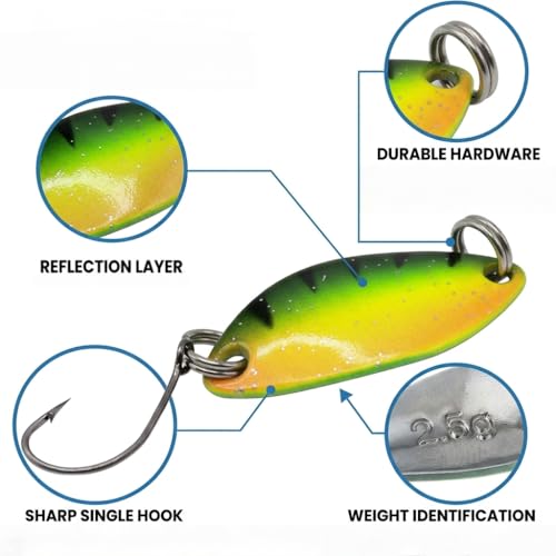 10pcs Fishing Lures with Single Hook 1.2 inch Multicolor Trout Spoon Fishing Spoons Set with Storage Box for Trout, Salmon, Bass Fishing - color: 1/11oz x 10 pcs