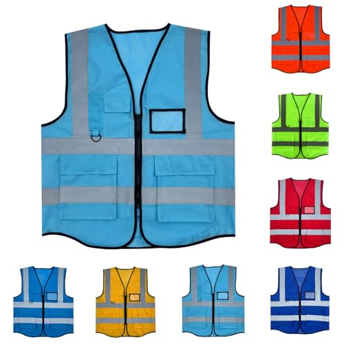 Fishing Vest - Work Vest for Men V Neck Zip Up Lightweight Breathable Sleeveless Utility Jackets Mesh Outwear Vests 2026 - color: 04# Sky Blue