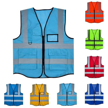 Fishing Vest - Work Vest for Men V Neck Zip Up Lightweight Breathable Sleeveless Utility Jackets Mesh Outwear Vests 2026 - color: 04# Sky Blue