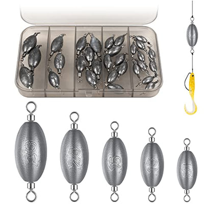 THKFISH Fishing Weights Inline Weights Trolling Sinkers Swivel Weights Quick Set Up Lead Fishing Sinker with Inner Swivel - size: 30pcs-Mixed Weight