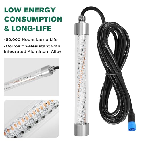 F2 110V &12V Underwater Fishing Light 100W 10000lm Bright Fish Attracting Light for Boat Docks Kayaks at Night, Submersible Green Light for Crappie Snook Bass Squid Bait Catfish(16.4ft Cord) - size: 16.4FT F2