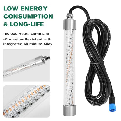F2 110V &12V Underwater Fishing Light 100W 10000lm Bright Fish Attracting Light for Boat Docks Kayaks at Night, Submersible Green Light for Crappie Snook Bass Squid Bait Catfish(16.4ft Cord) - size: 16.4FT F2