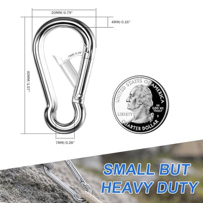Small Carabiner Clip, 30PCS 1.57 inch 304 Stainless Steel Heavy Duty Carabiners, Metal Spring Snap Hook Clips for Outdoor Travel Camping Fishing Hanging Key Chain - size: M4-1.57'', style: 30PCS