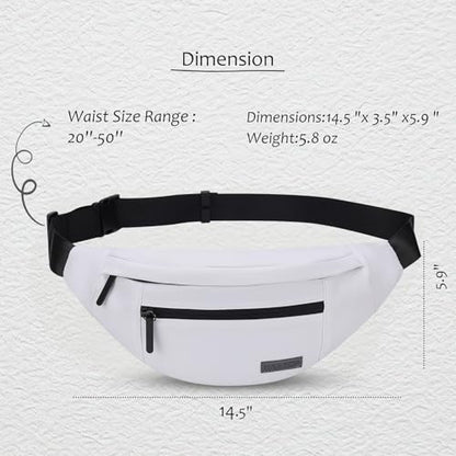 MAXTOP Large Crossbody Bags for Women Fanny Pack with 4-Zipper Pockets Adjustable Straps Travel Essentials for Music Concert Sports Yoga Running Walking Casual Hands-Free Waist Bag Fits All Phones - color: White