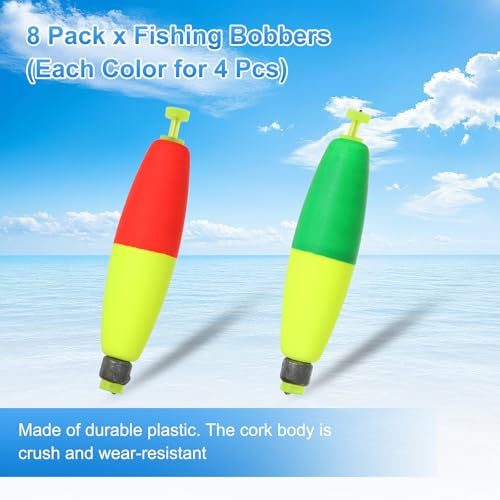 Fishing Floats, 3In Float Slip Bobber with Weight Pendant Fishing Tackle for Saltwater Freshwater Fishing Tackle (8 Pack, Red/Green)