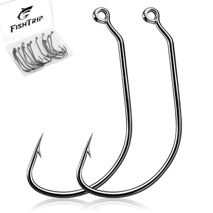 FishTrip 30-Degree Jig Hooks, 50/100pcs EWG Worms Hooks for Bass Fishing | Wide Gap High Carbon Steel, Needle Hook Point, Swimbait Jig Maker Keeper Weedless Hook for Soft Plastic Lures Baits 1/0-6/0 - size: 1/0_100pcs