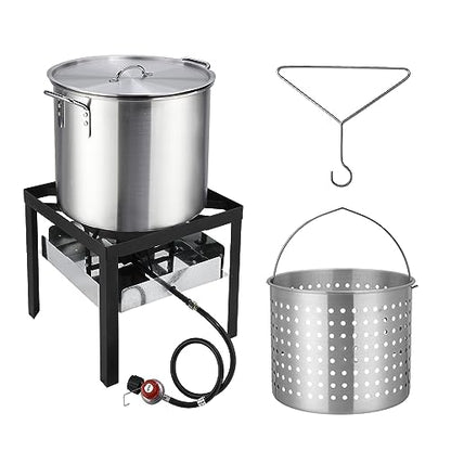 ROVSUN 60QT Turkey Fryer with 150,000BTU Propane Stove, Aluminum Seafood Crawfish Boiler Steamer & Deep Fryer with Basket, 10PSI CSA Certified Regulator & Lifting Hook for Outdoor Backyard Cooking - size: 60QT