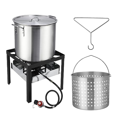 ROVSUN 60QT Turkey Fryer with 150,000BTU Propane Stove, Aluminum Seafood Crawfish Boiler Steamer & Deep Fryer with Basket, 10PSI CSA Certified Regulator & Lifting Hook for Outdoor Backyard Cooking - size: 60QT