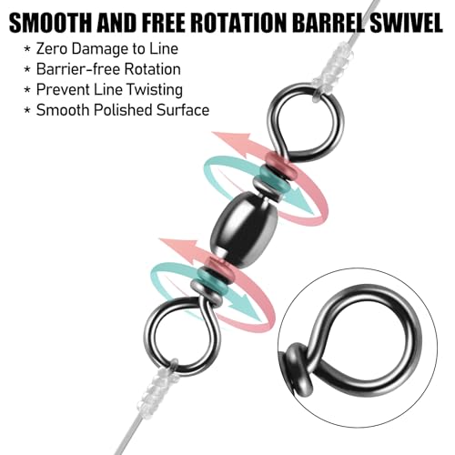 Alwonder 100-Pack Fishing Barrel Swivels, High Strength Stainless Solid Ring Brass Barrel Swivel with Black Nickel Coating, Rolling Fishing Swivels Tackle Line Connector Saltwater Freshwater - size: #10-35LB