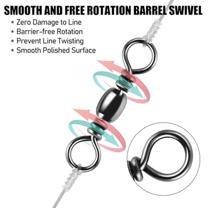 Alwonder 100-Pack Fishing Barrel Swivels, High Strength Stainless Solid Ring Brass Barrel Swivel with Black Nickel Coating, Rolling Fishing Swivels Tackle Line Connector Saltwater Freshwater - size: #3-77LB