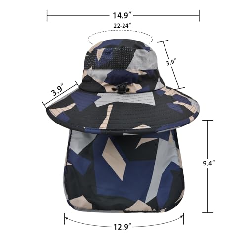 Sun Hats for Men Women Fishing Hat UPF 50+ Breathable Wide Brim Bucket Hats Summer UV Protection Safari Hat with Neck Flap - color: Camo Beige