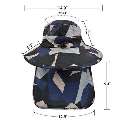 Sun Hats for Men Women Fishing Hat UPF 50+ Breathable Wide Brim Bucket Hats Summer UV Protection Safari Hat with Neck Flap - color: Camo Beige